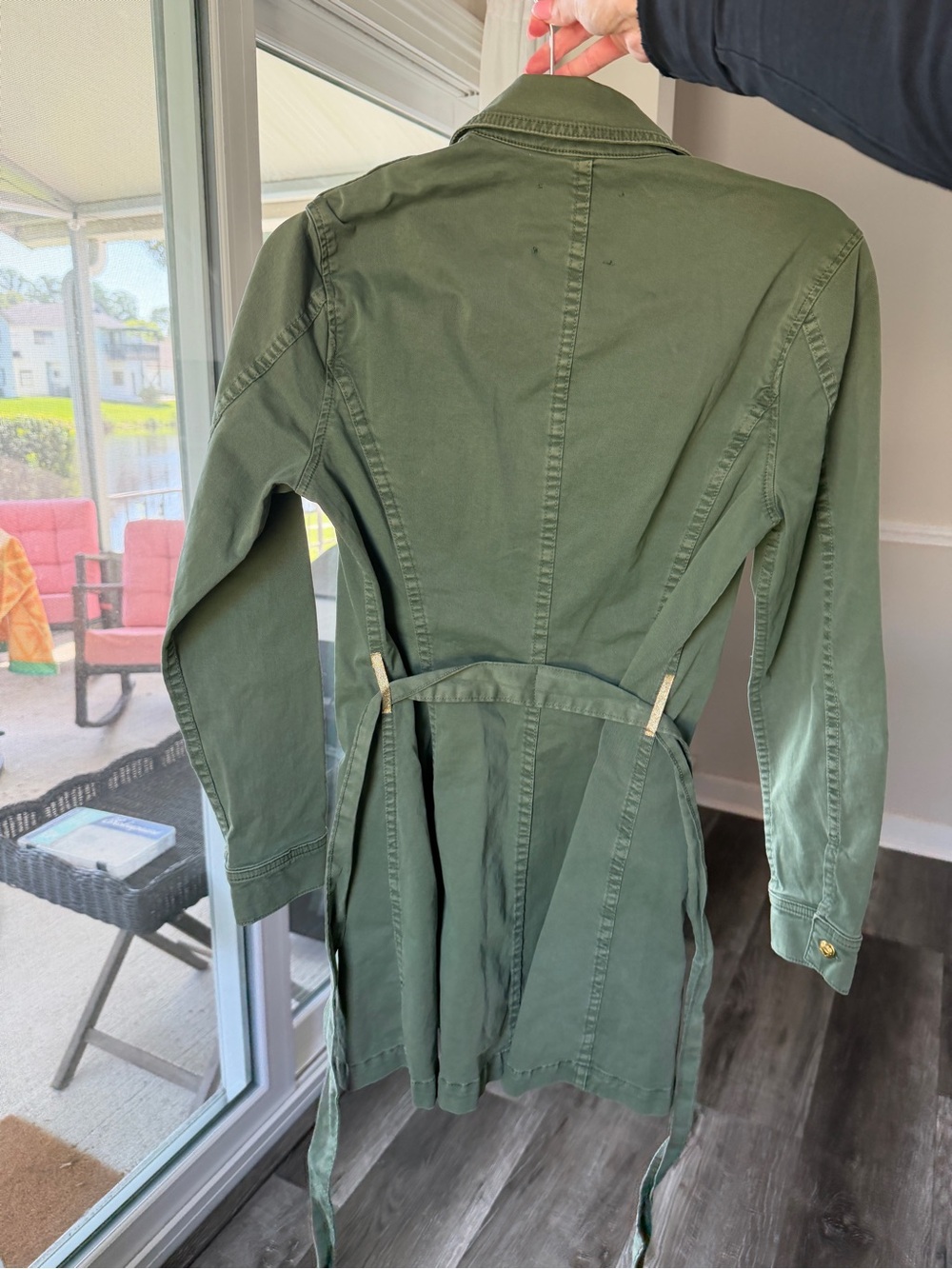 L'AGENCE Olive Green Utility Shirt Dress / Jacket with Belt and Gold Buttons - Picture 7 of 11